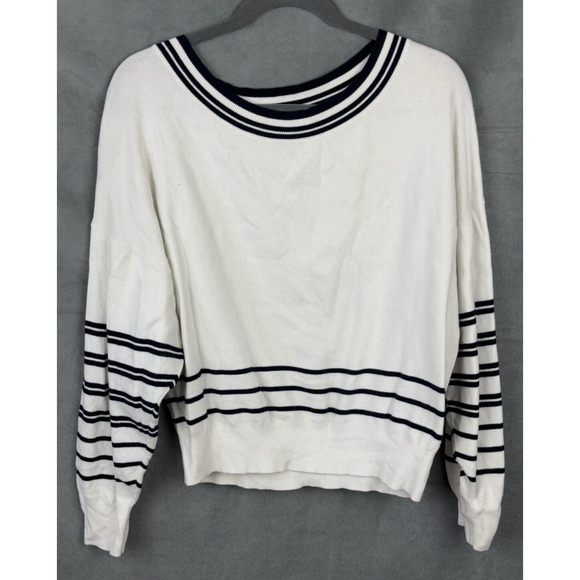 EXPRESS Boat Neck Dolman Sleeve Sweater Women Size M White/Blue Stripes Nautical - Picture 1 of 13